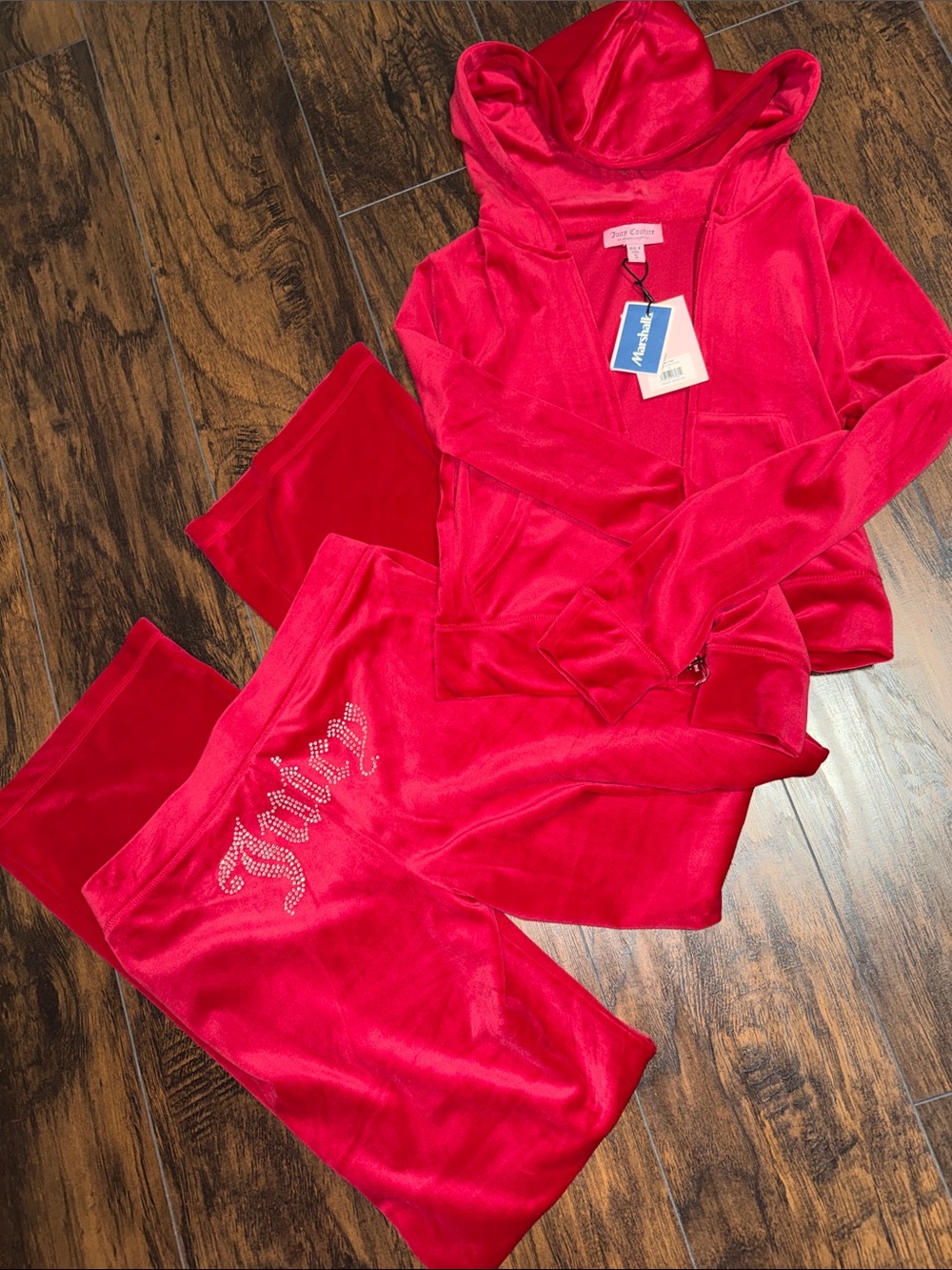 Juicy Couture Dark Red Velour Hoodie & Pants Set